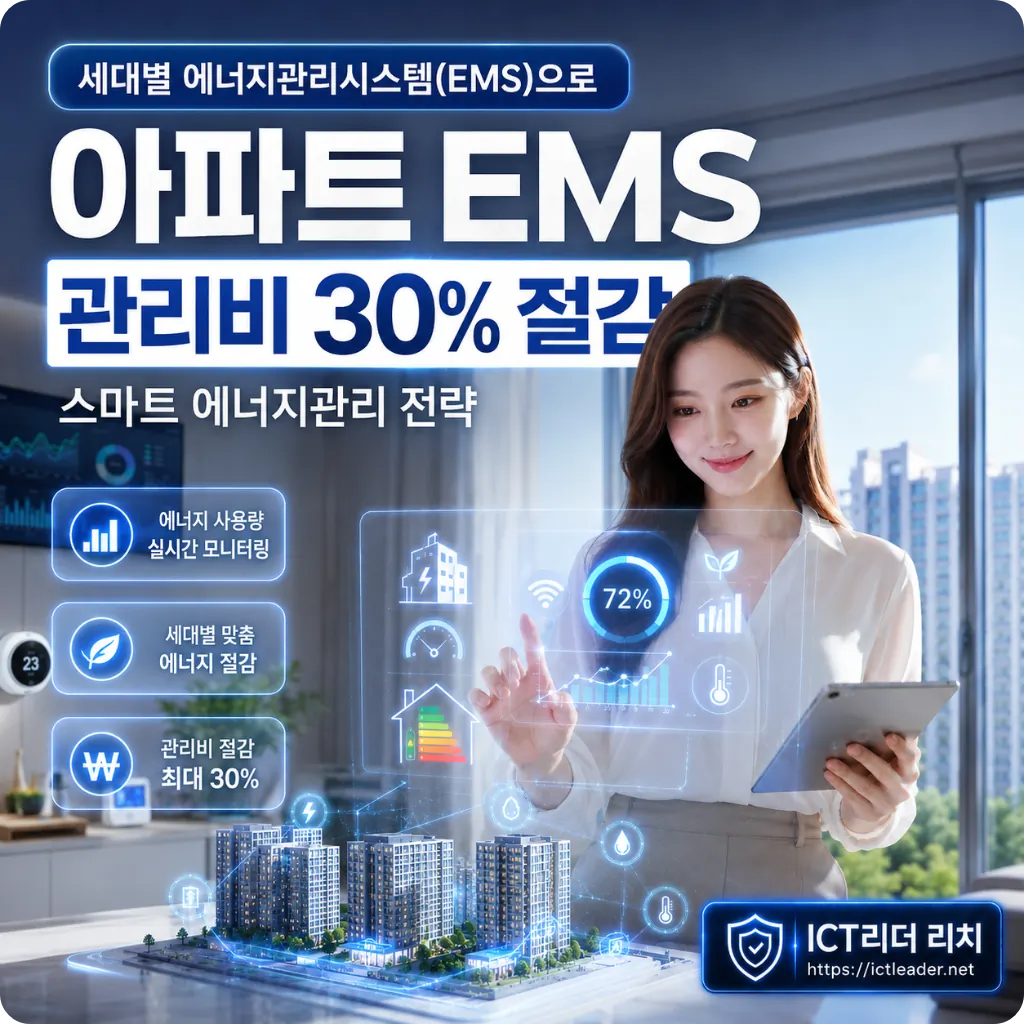 아파트 EMS로 관리비 30% 절감을 강조한 여성 모델 중심 스마트 에너지관리 대표 썸네일
