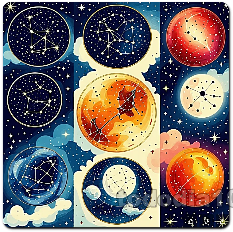 물병자리, 물고기자리, 양자리, 황소자리, 쌍둥이자리, 게자리, 사자자리, 처녀자리, 천칭자리, 전갈자리, 사수자리, 염소자리