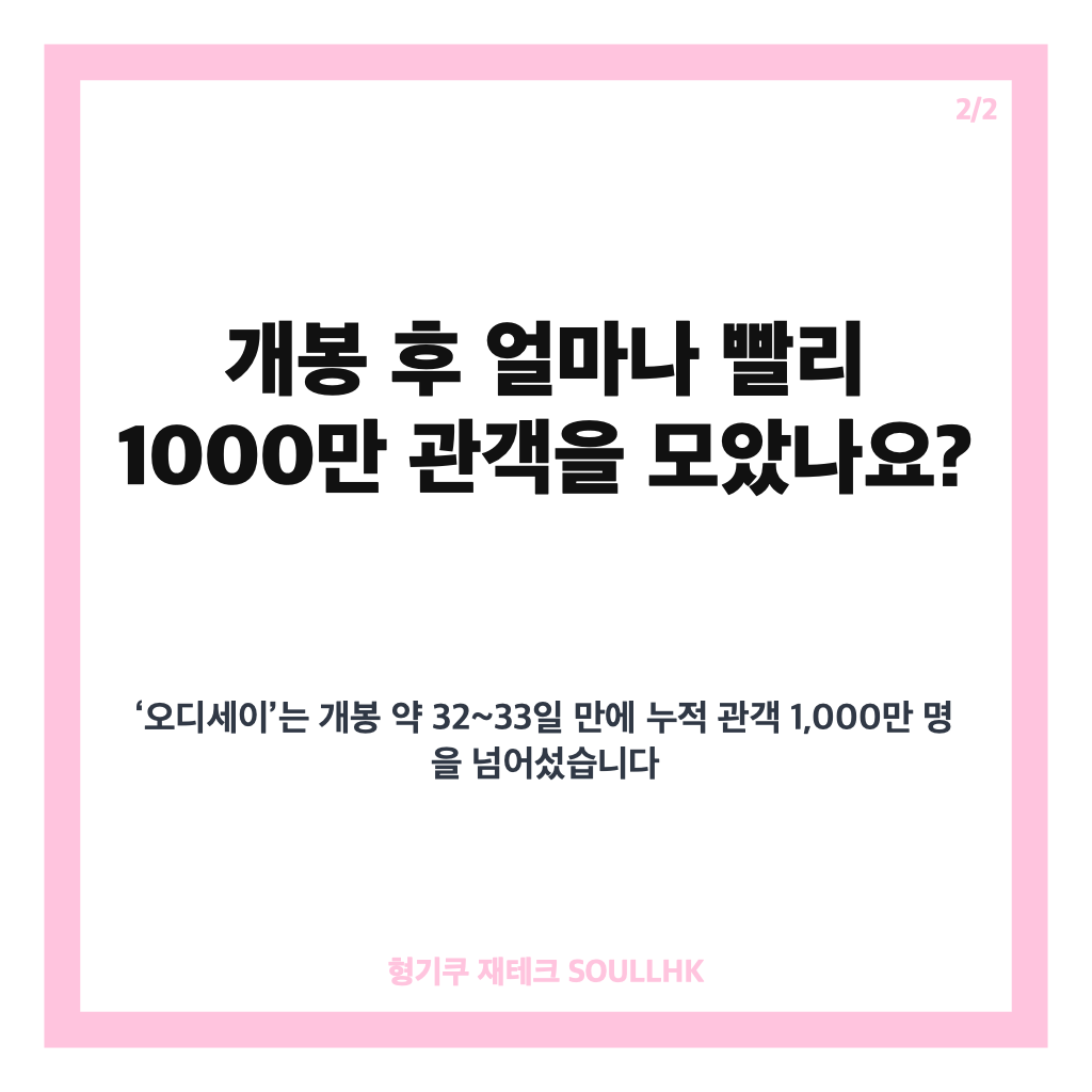 오디세이 1000만 돌파, 올해 두 번째 천만 영화와 놀란 감독 기록 카드뉴스 3