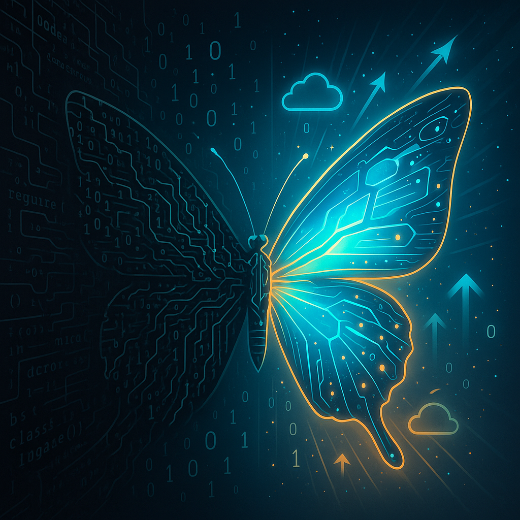 Digimon Butterfly opening song lyrics analysis from developer perspective showing growth and challenge coding philosophy with digital transformation butterfly illustration
