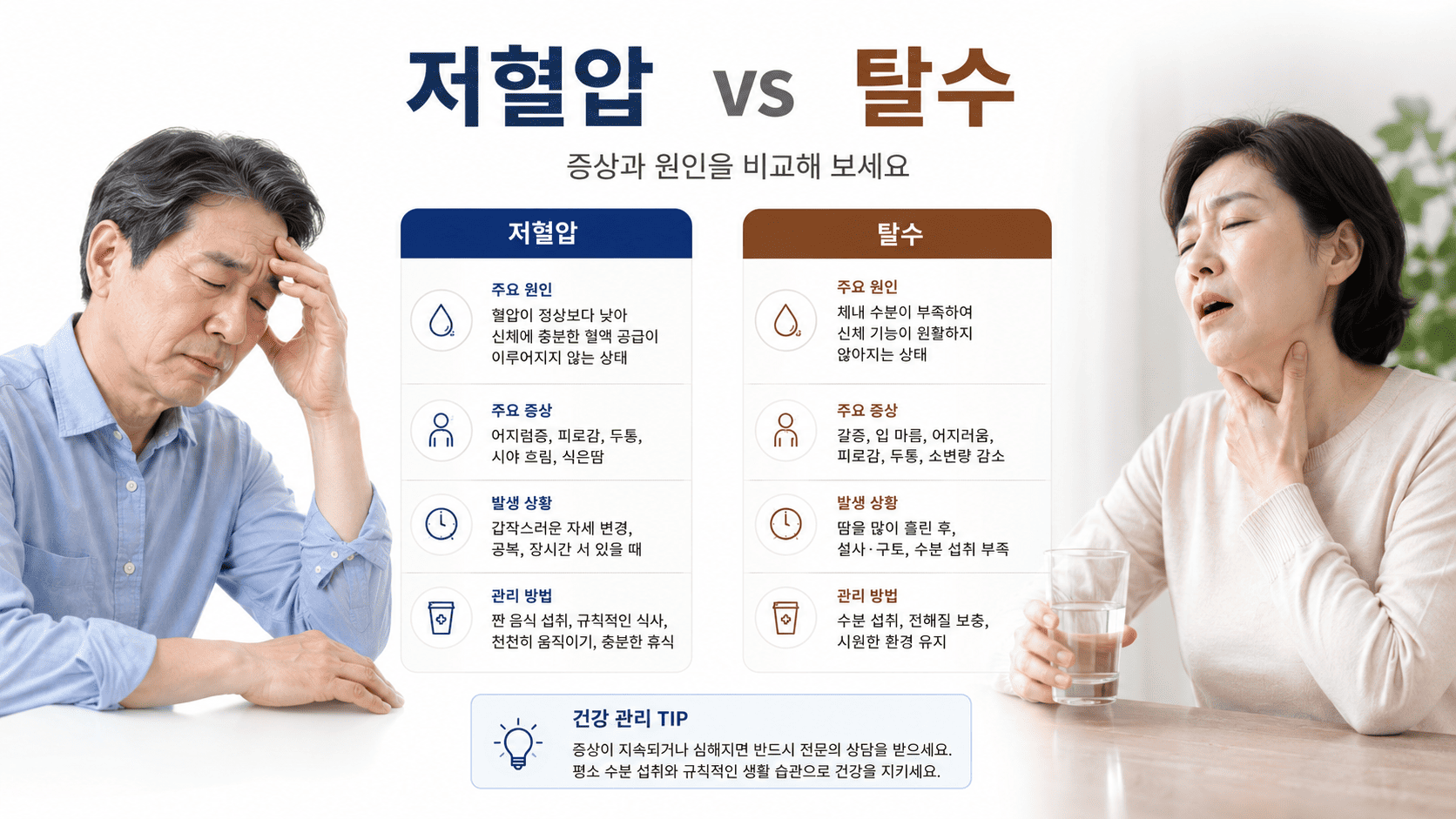 저혈압과 탈수의 원인 및 증상비교