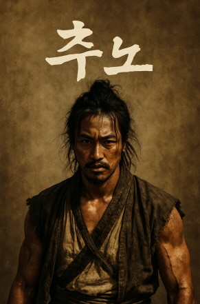 드라마 '추노'에 등장하는 남자 노비가 일그러진 표정으로 정면을 응시하는 모습