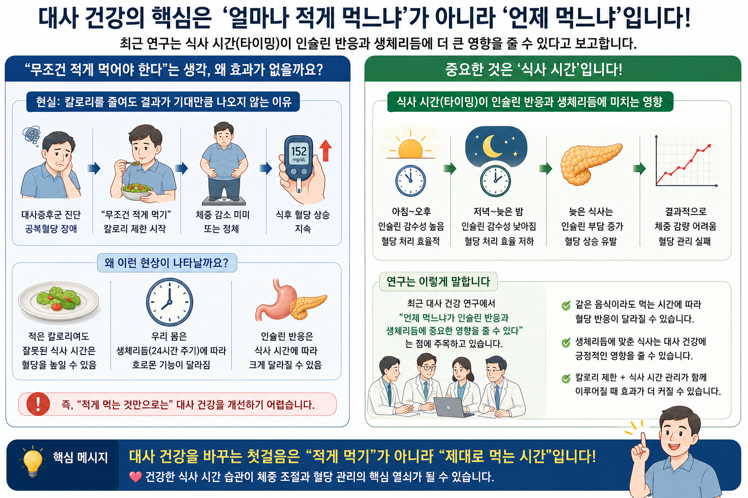 대사 건강의 핵심은 '얼마나 적게 먹느냐'가 아니란 '언제 먹느냐'입니다.