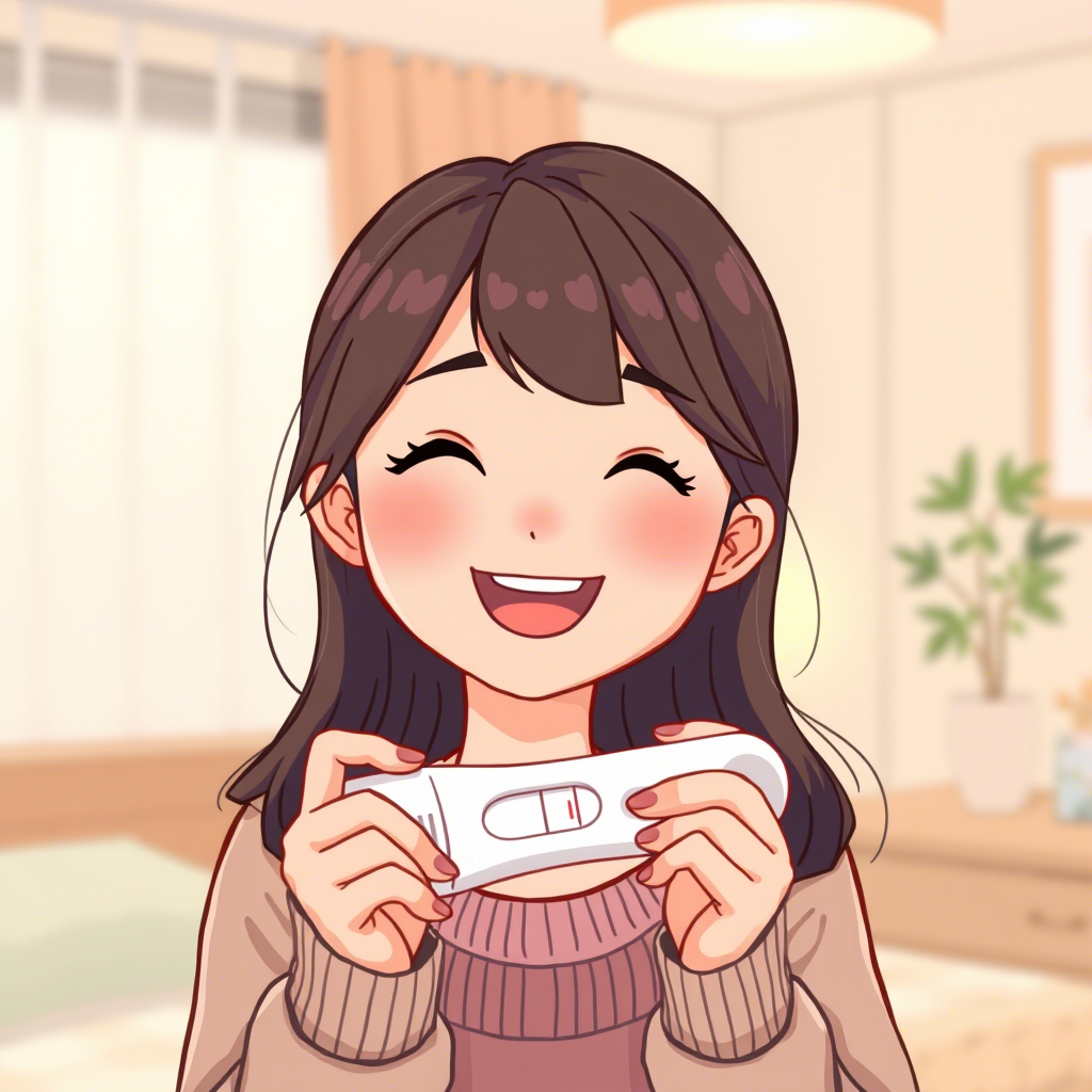 임테기 2줄 보고 웃는 여성