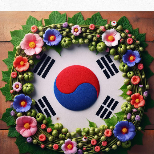 단색 아이콘 스타일의 태극기와 인물 그림