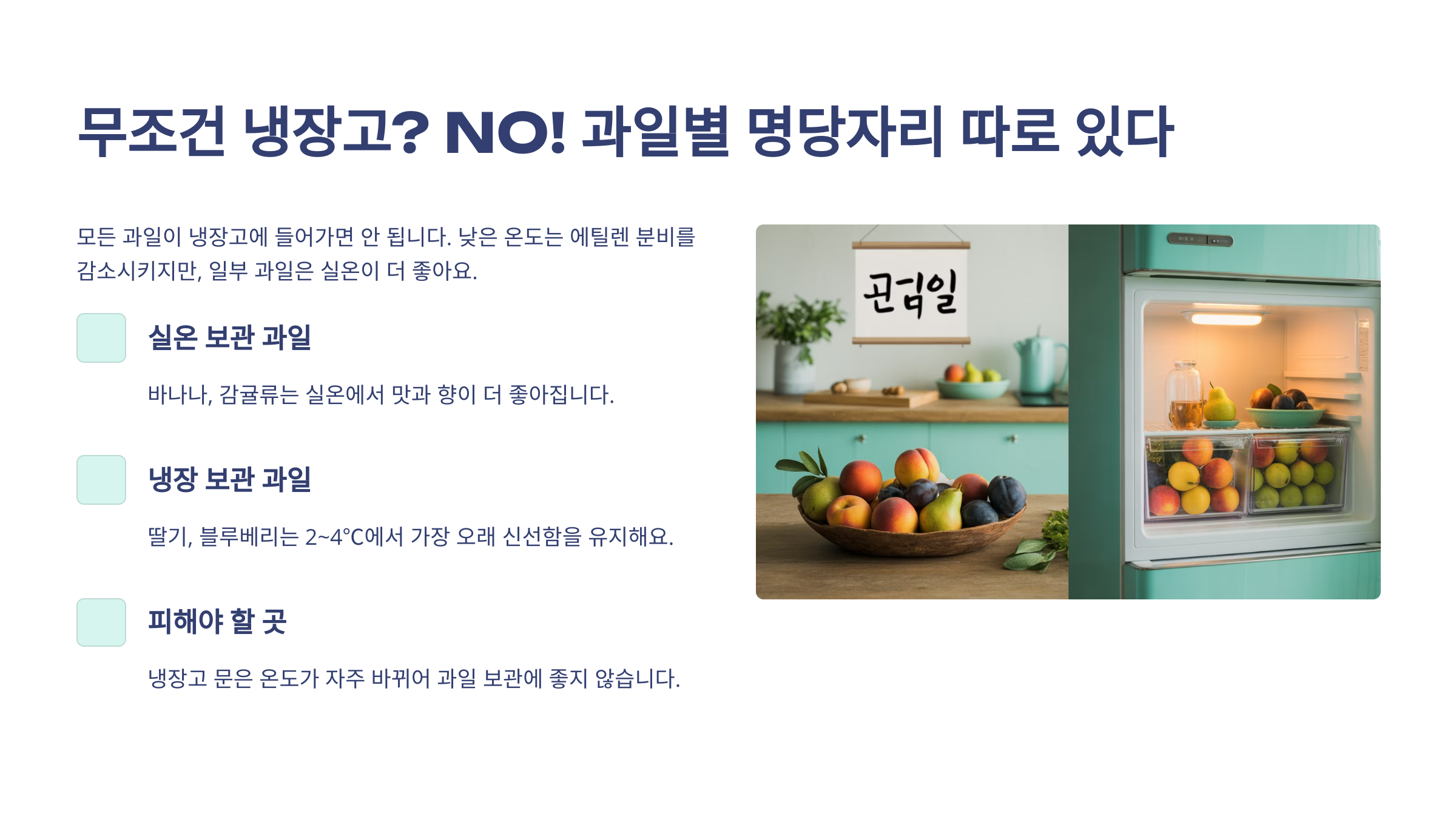 무조건 냉장고? NO! 과일별 명당자리 따로 있다 (실온 vs 냉장) 🏠