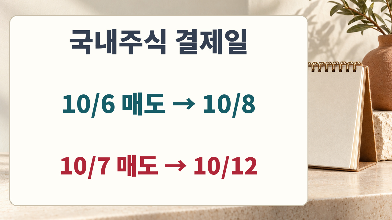국내주식 통상 결제일: 10월6일 매도는8일,7일 매도는12일