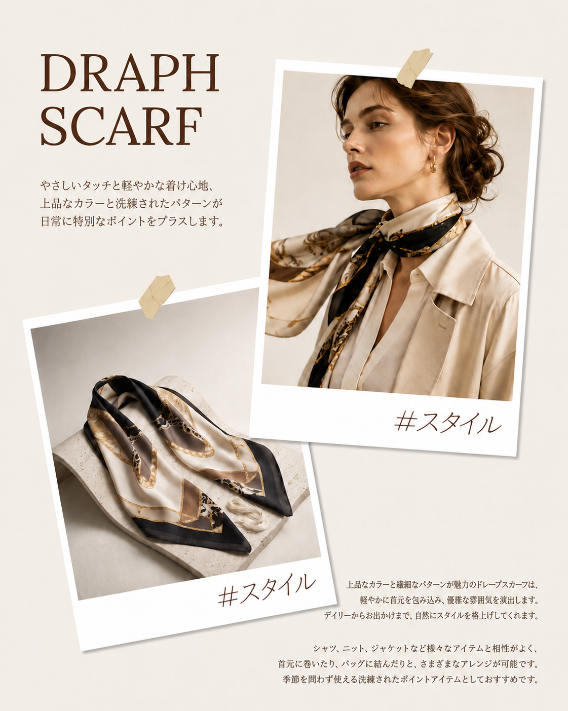 ドラップアートで作成したファッション雑貨ページの例