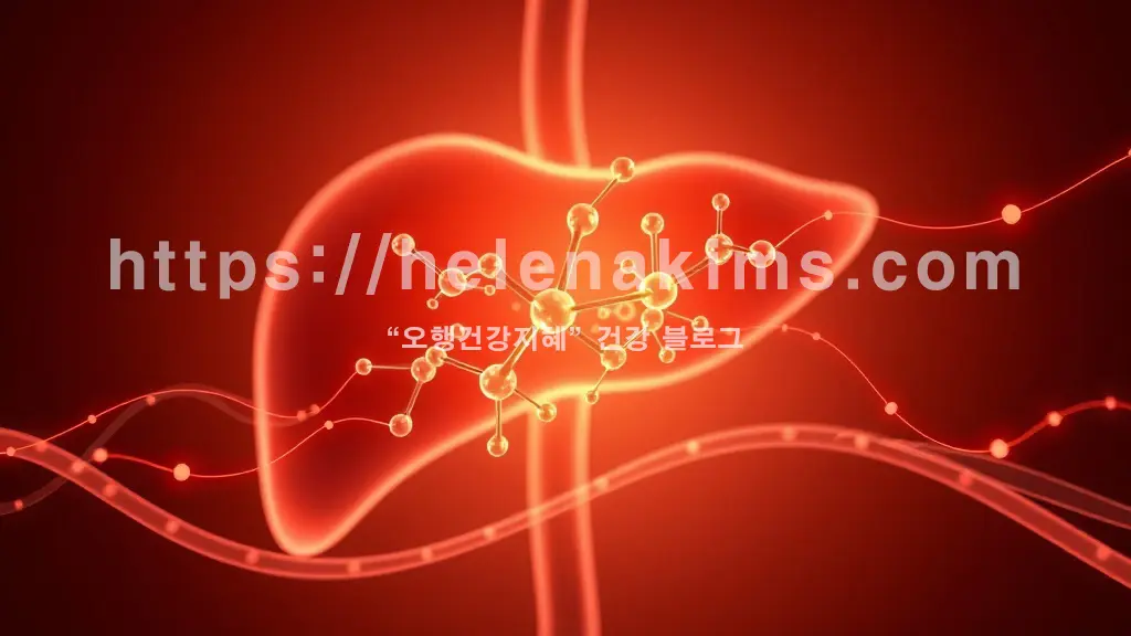 인체 간의 실루엣 배경. 그 중앙에서 알부민 단백질 분자가 섬세한 알파 나선 구조를 이루며 역동적으로 생성, 생성된 알부민 분자들은 밝고 유려한 혈액 흐름을 상징하는 곡선형 에너지 선을 따라 전신으로 퍼져나가며 생명력을 불어넣는 모습