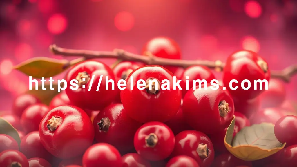 신비로운 빛이 감도는 오묘한 배경, 은은하게 감도는 선명한 오미자 열매 이미지.