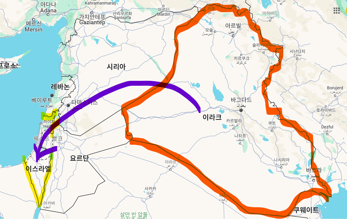 이란-이스라엘-지도