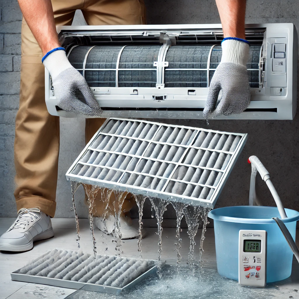 에어컨 필터 구조와 분해 과정을 보여주는 모습