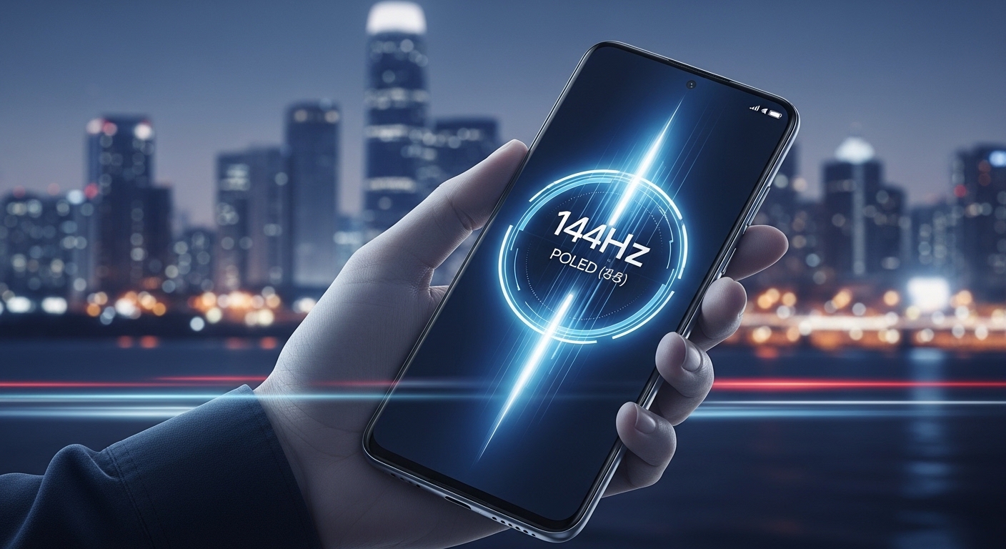 한국 시장에 출시된 모토로라 엣지 70 스마트폰의 세련된 모습, 선명한 POLED 디스플레이가 돋보이며 혁신적인 디자인을 강조합니다.