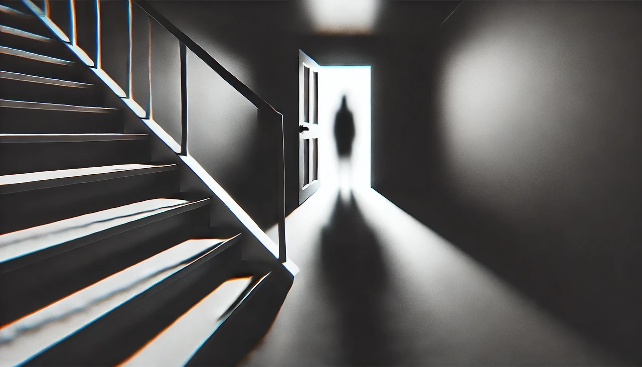 Stairs and a person to enter the door