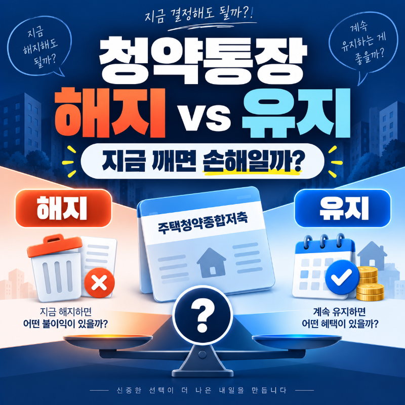 청약통장 해지와 유지 중 어떤 선택이 유리한지 비교하는 대표 이미지