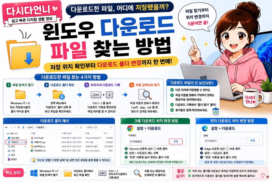 윈도우 다운로드 파일 찾는 방법｜저장 위치 확인부터 다운로드 폴더 변경까지