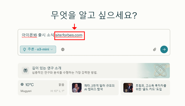 퍼플렉시티 검색창에 아이폰16출시뒤에 정확한 사이트를 입력하시면 됩니다.