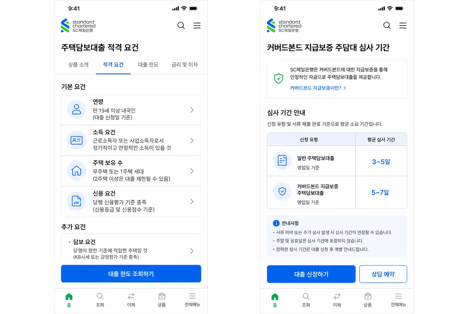 sc 제일 은행 주택 담보 대출 적격 요건과 커버드본드 지급 보증 주담대 심사 기간을 공식 앱으로 확인하는 매수자