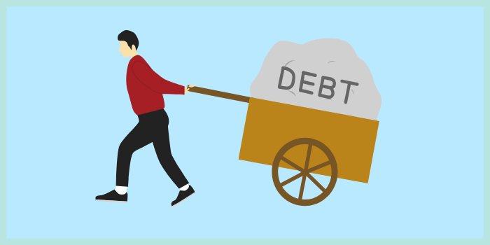 성실하게 부채를 짊어지고 언덕을 오르는 사람의 이미지, 개인회생 중인 채무자의 노력과 부담을 표현