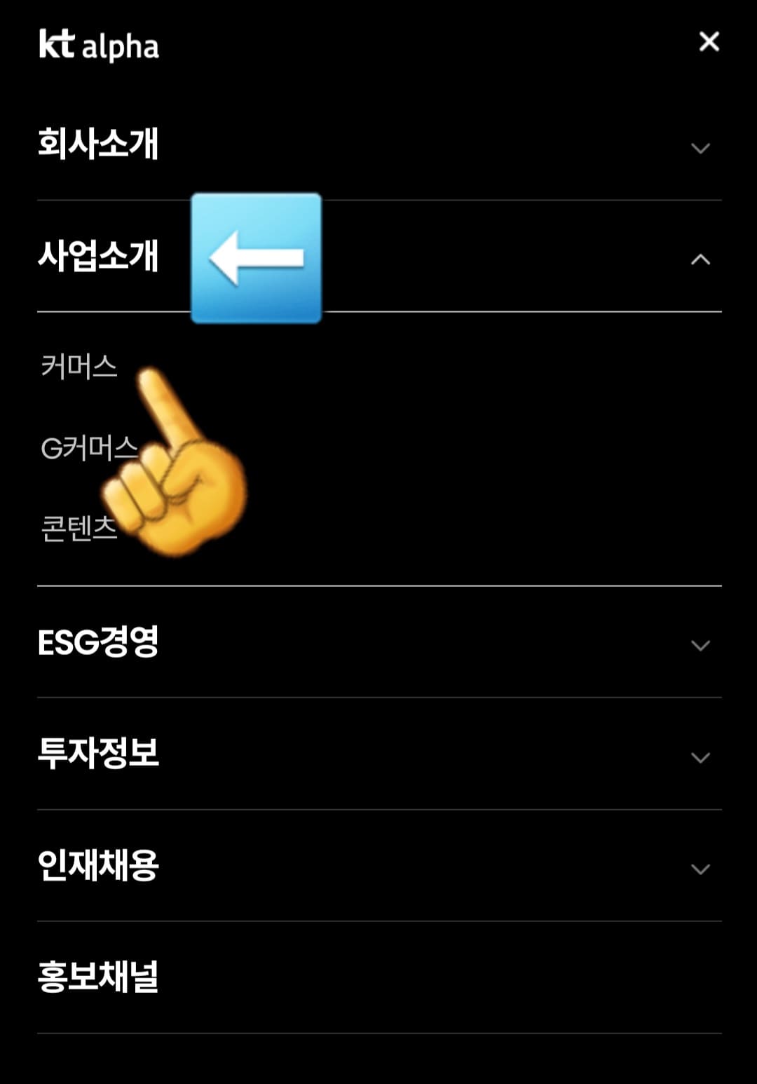 KT알파쇼핑-편성표-및-채널번호-확인하는-방법-안내-두번째-줄에-있는-사업소개-메뉴를-선택하고&amp;#44;-첫번째-줄에-있는-커머스를-클릭합니다.