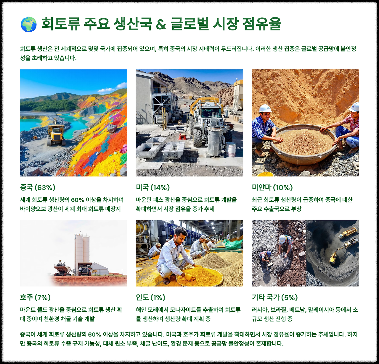 희토류 주요 생산국과 글로벌 시장 점유율
