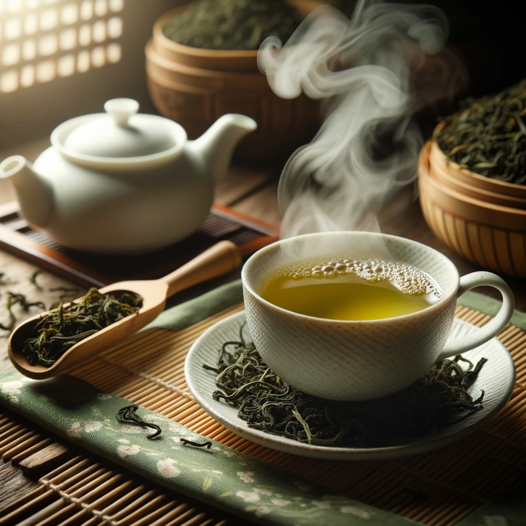 따뜻한 열기가 올라오는 녹차