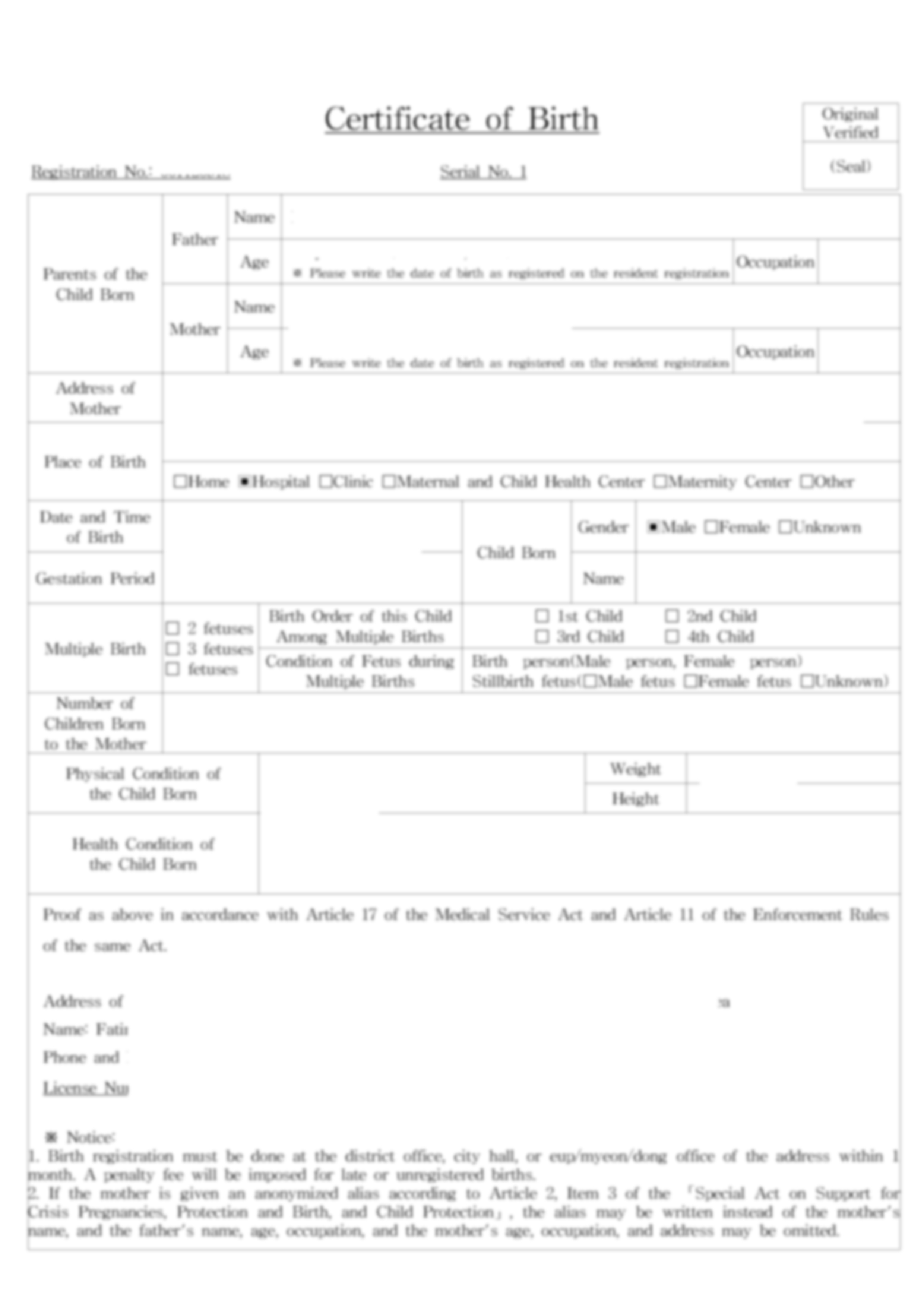 출생증명서영문번역