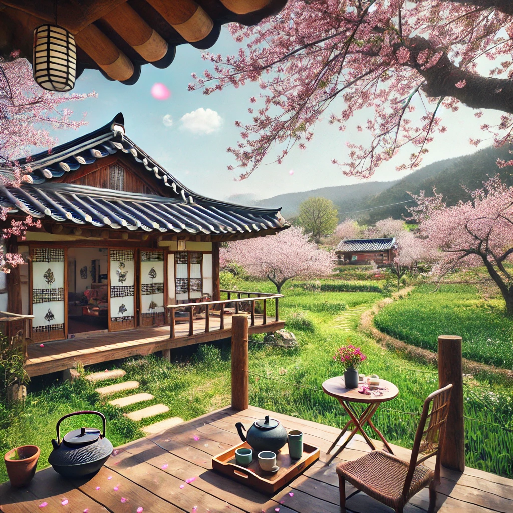 봄에 시골 여행 숙소