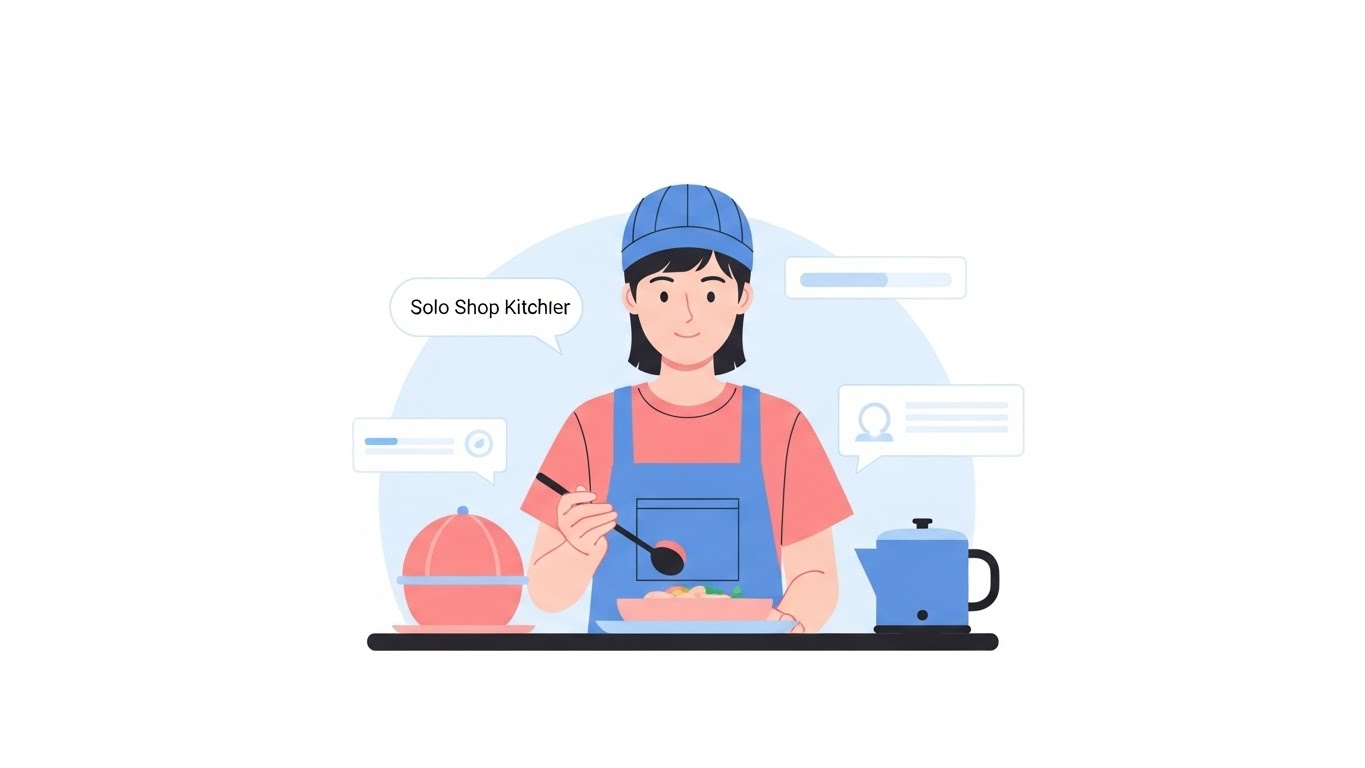 혼자 매장을 운영하는 상황을 가정해 작업 흐름을 살펴보는 장면입니다.