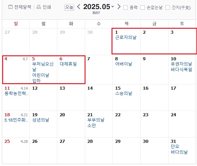 2025년 황금연휴
