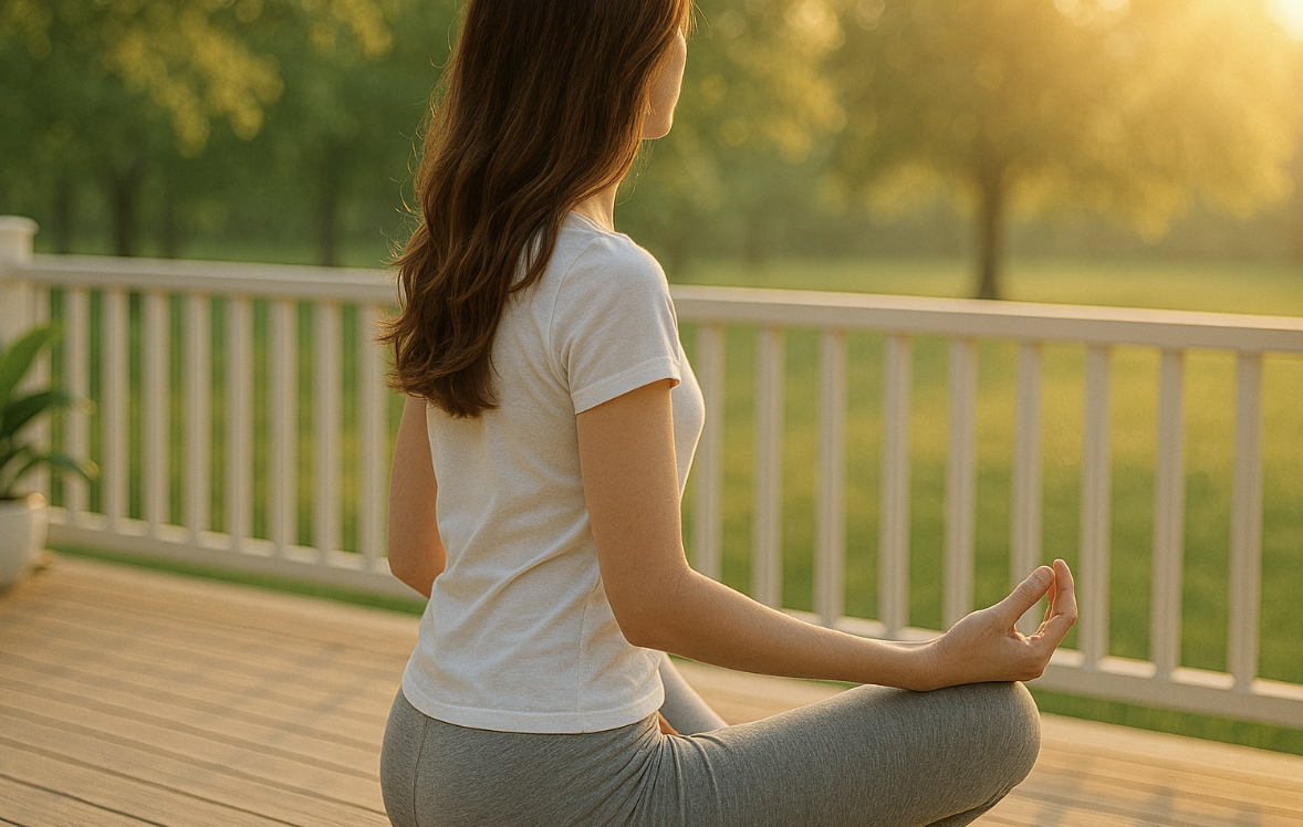 아침에 명상하는 여성 사진