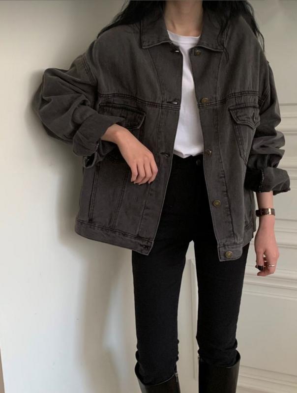 오버핏 여자 청자켓 박시 데님 흑청자켓