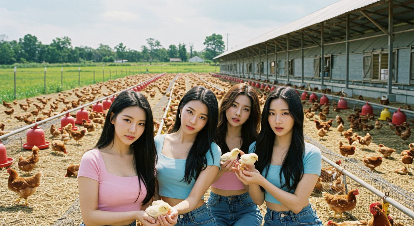 닭 농장을 방문한 여성들