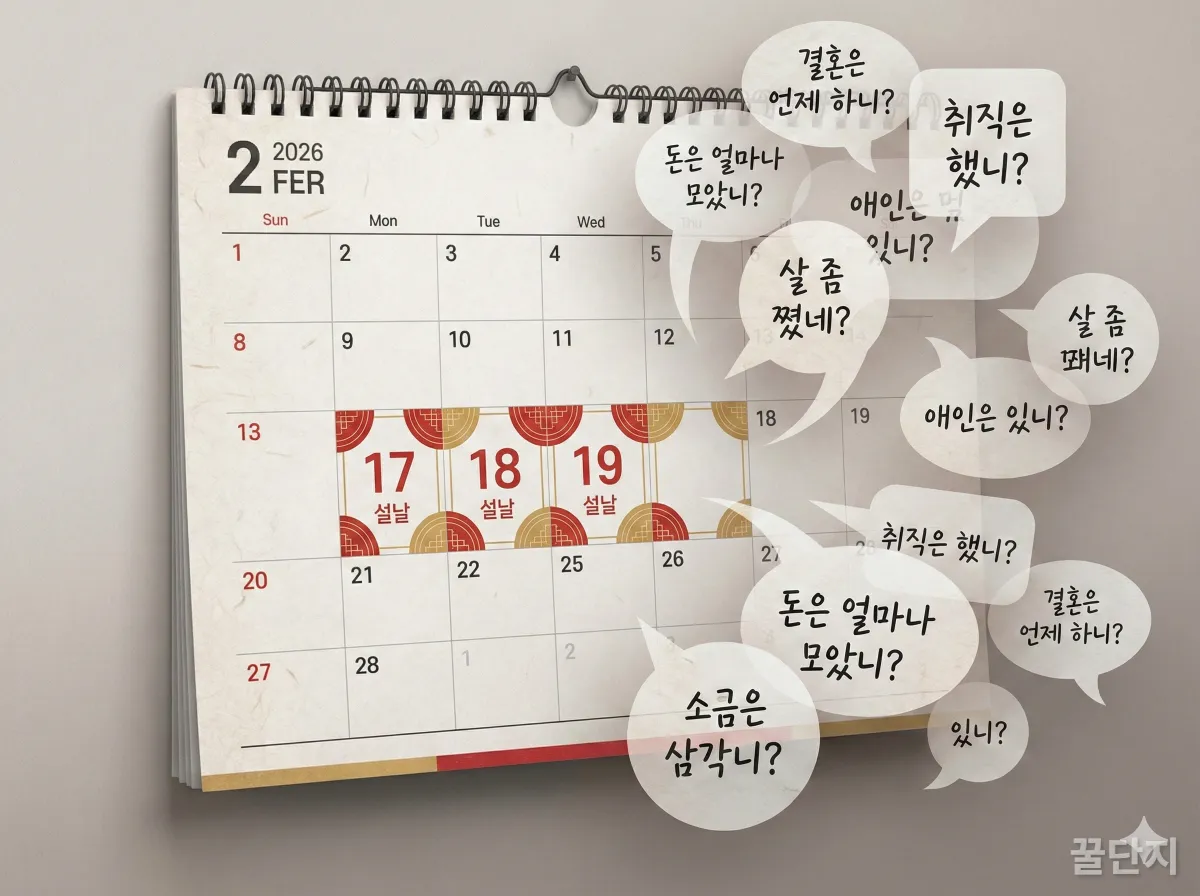 2026년 2월 달력과 설날 잔소리 말풍선 이미지