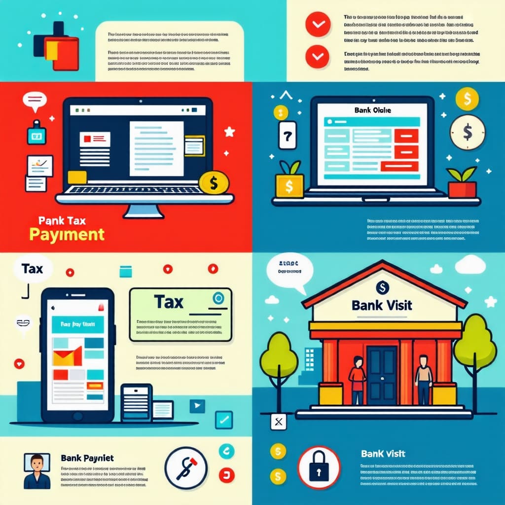 다양한 세금 납부 방법(온라인, 은행 방문 등)을 설명하는 이미지. 각 방법의 장단점이 나열된 인포그래픽.