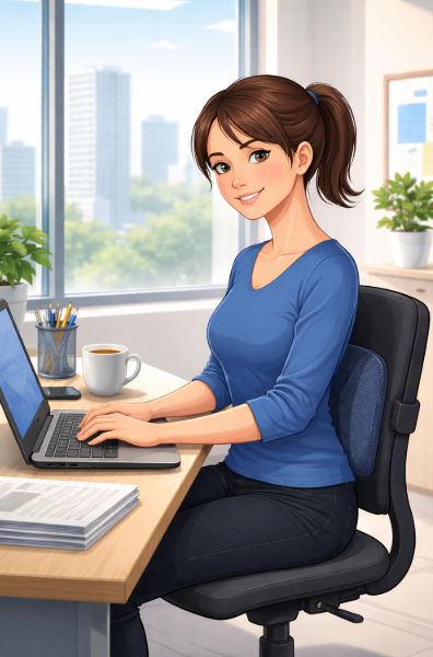 사무실에서 바르게 앉아 있는 모습