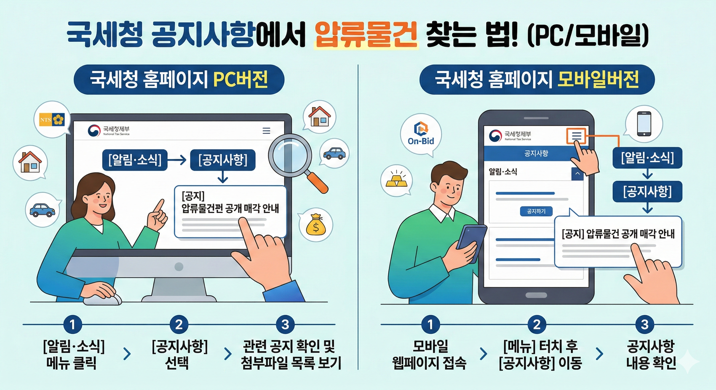 국세청 공지사항에서 물건 찾는 법(PC/모바일)