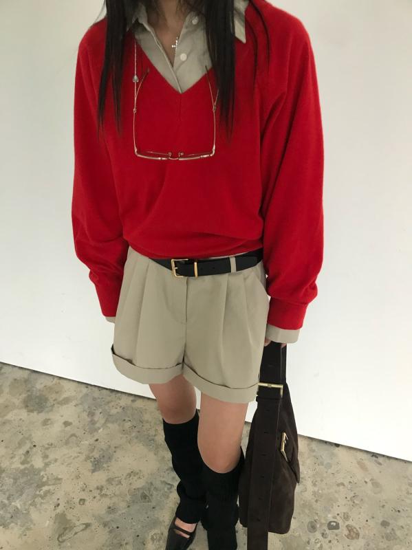 당일배송 위아 앤드류니트 (4color) we are 브이넥니트 가오리핏 레드니트