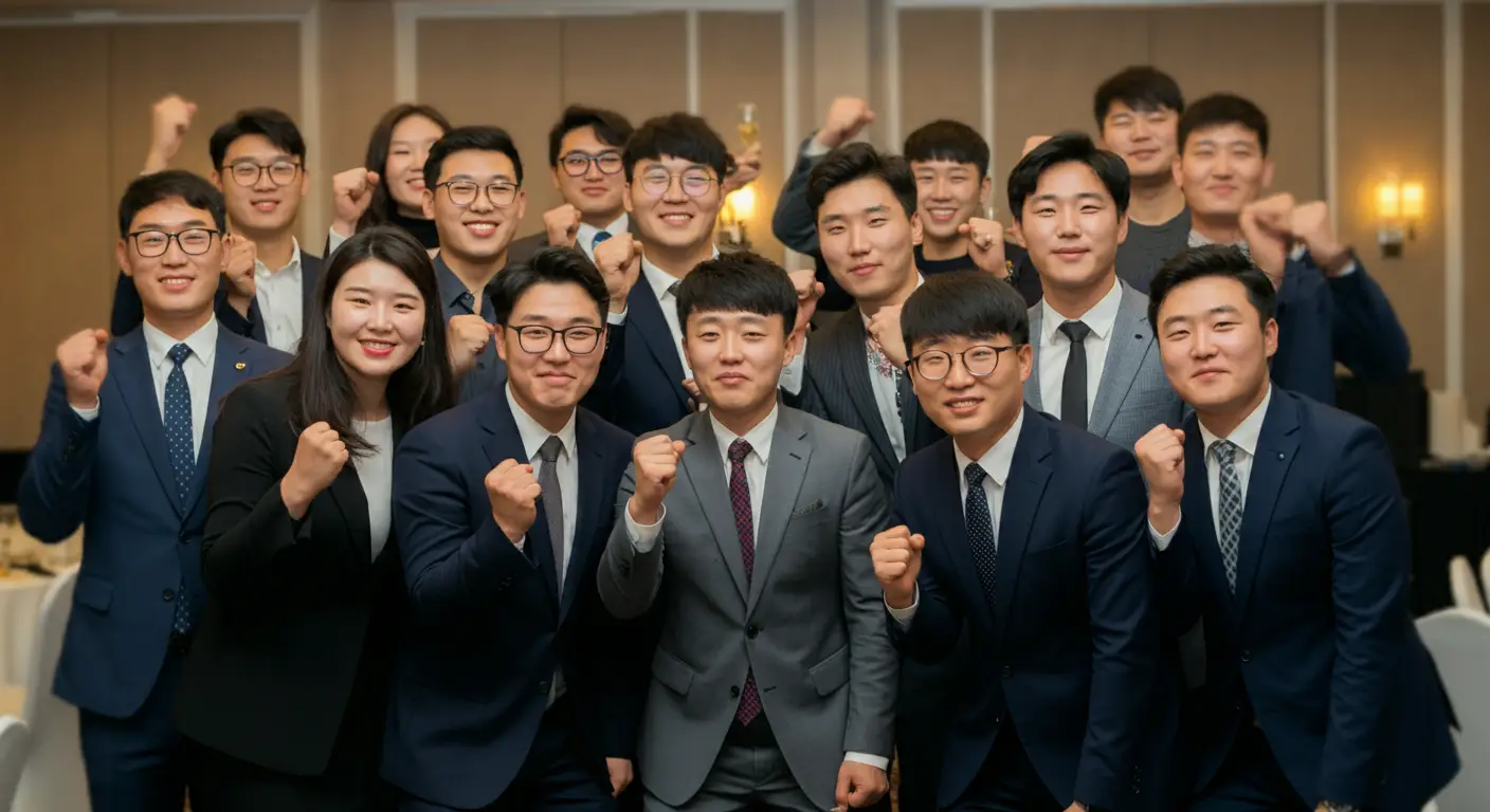 종무식을 하는 회사원들