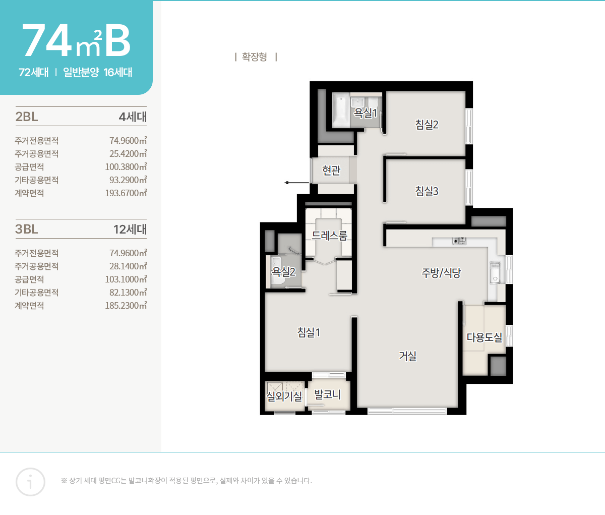 산성역 헤리스톤 74B타입 평면도