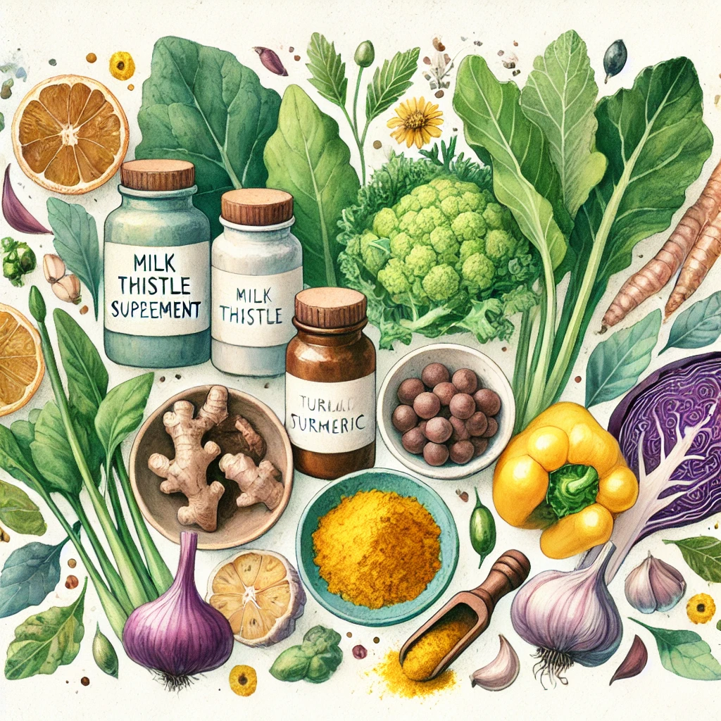 간 건강에 좋은 음식과 보충제 (밀크시슬, 강황, 마늘, 녹색 채소 등)