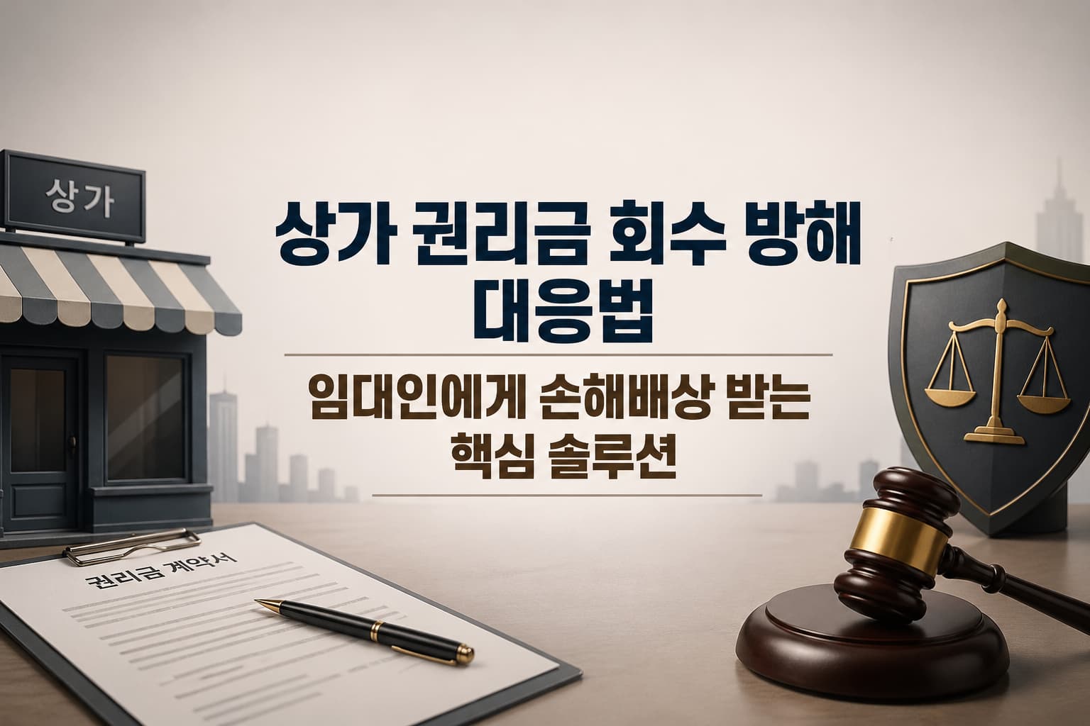 상가 권리금 회수 방해 대응법과 임대인 손해배상 핵심 내용을 설명하는 깔끔한 법률 썸네일 이미지
