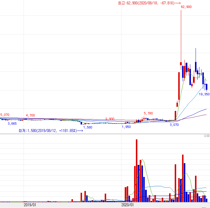 엑세스바이오 주봉 차트