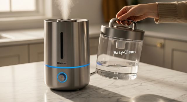 2026년형 통세척 스테인리스 가열식 가습기의 세척 편의성을 보여주는 연출 컷