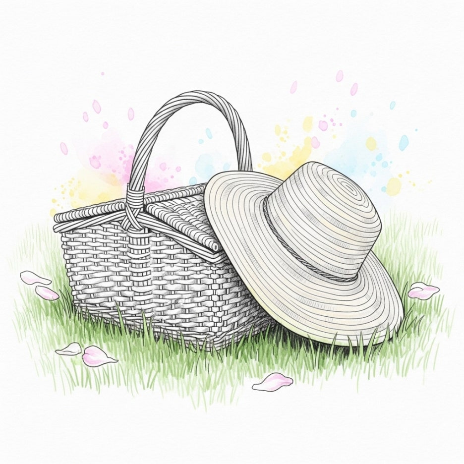 푸른 잔디 위 피크닉 감성이 느껴지는 정물화