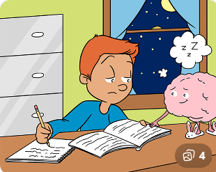 반복 학습을 하고 있는 사람에게 뇌가 휴식을 권하는 일러스트