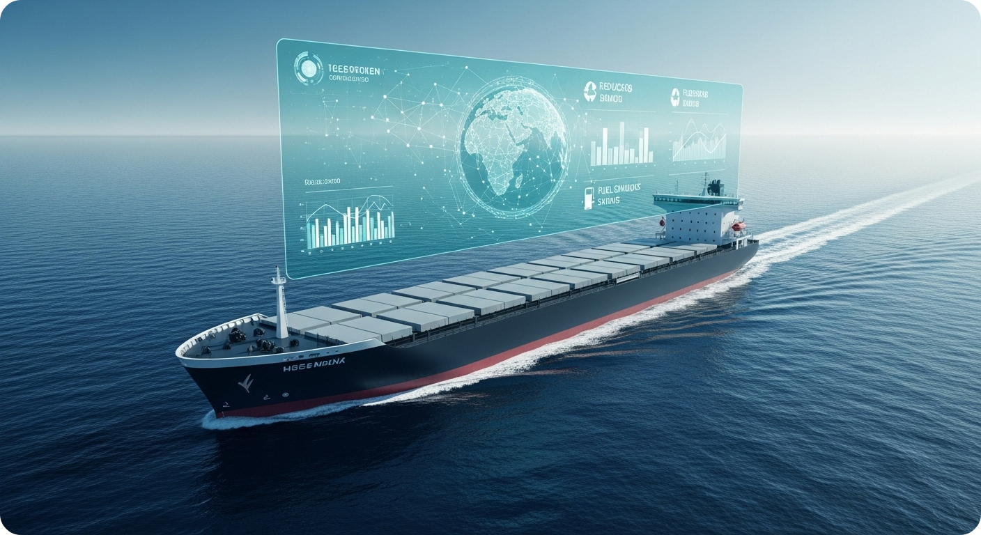 '빨리 가서 기다리기' (왼쪽)와 최적 속도 항해 (오른쪽)를 대비하여 가상 도착(VA)의 효율성을 시각적으로 보여주는 이미지.