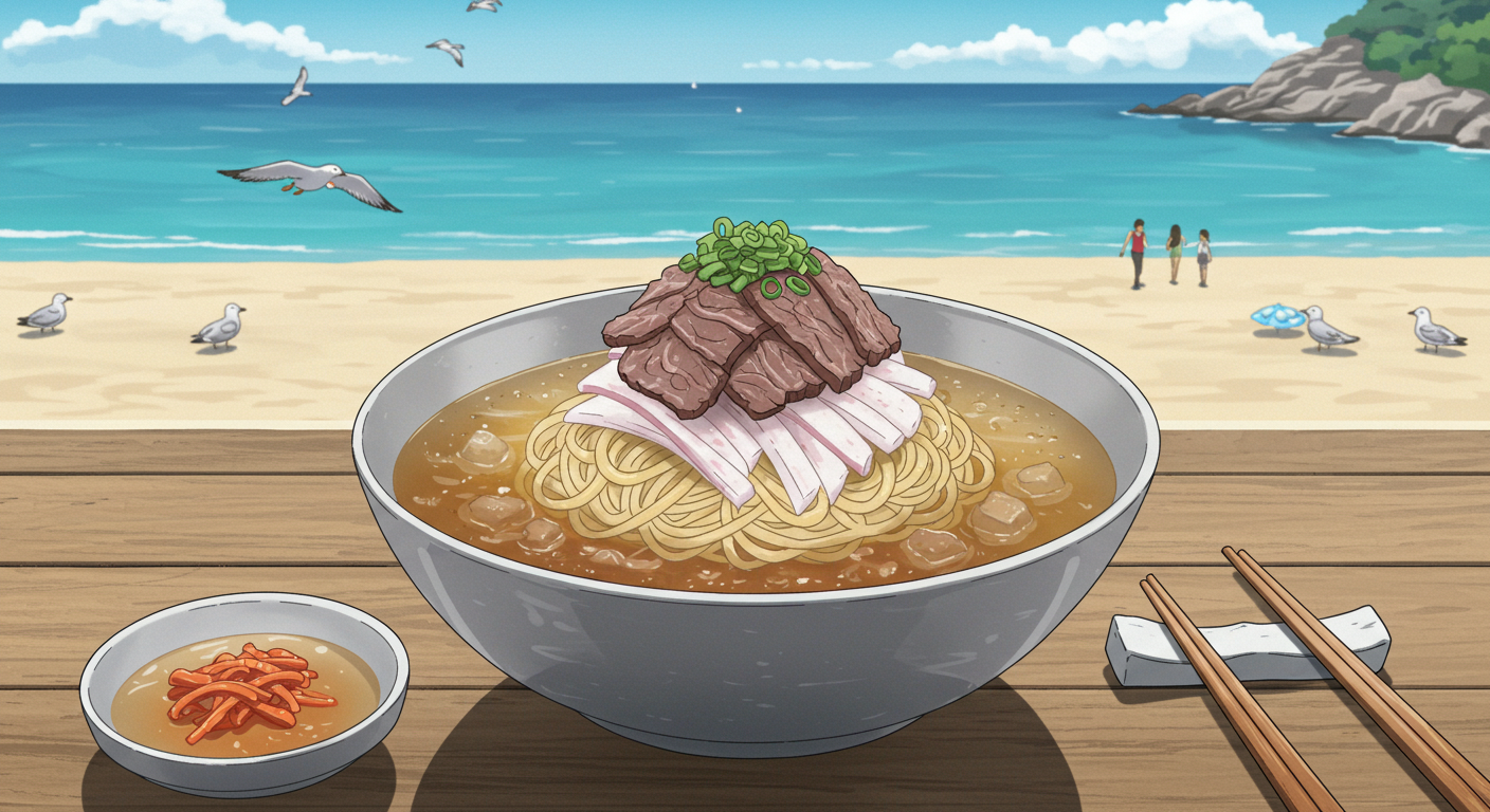 해운대 바닷가에서 즐기는 냉면 한 그릇