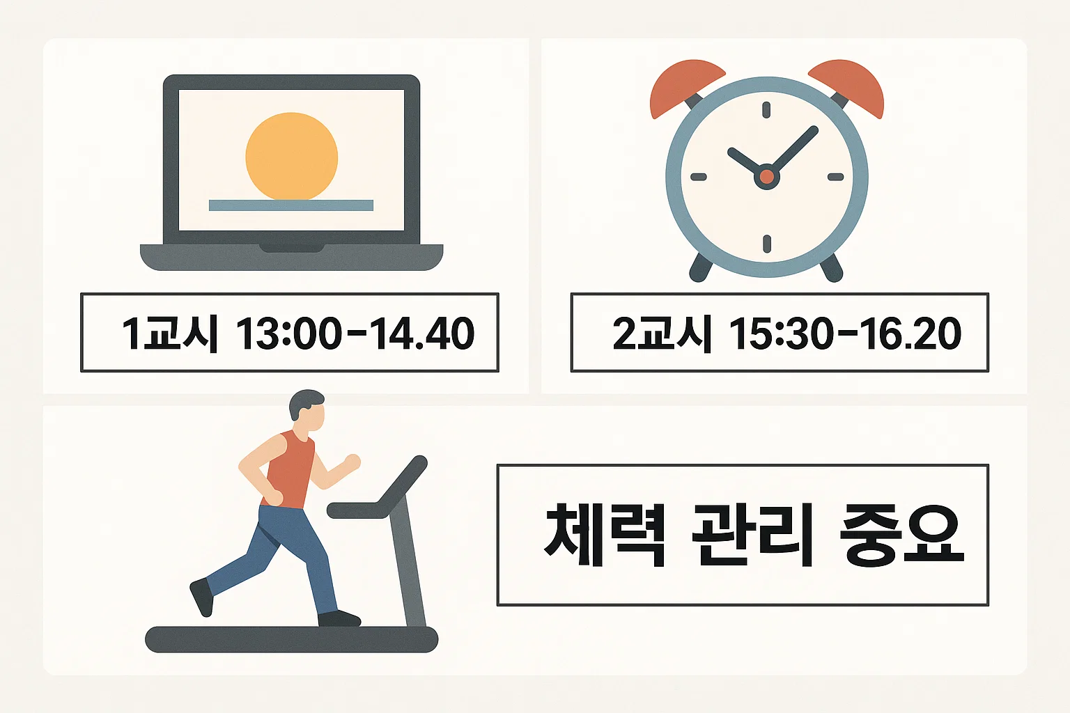 1교시와 2교시 시험시간, 중간 휴식시간 흐름, 체력 관리 중요성 등 2025년 공인중개사 2차 시험 진행 구조를 시각적으로 보여주는 시간표 인포그래픽
