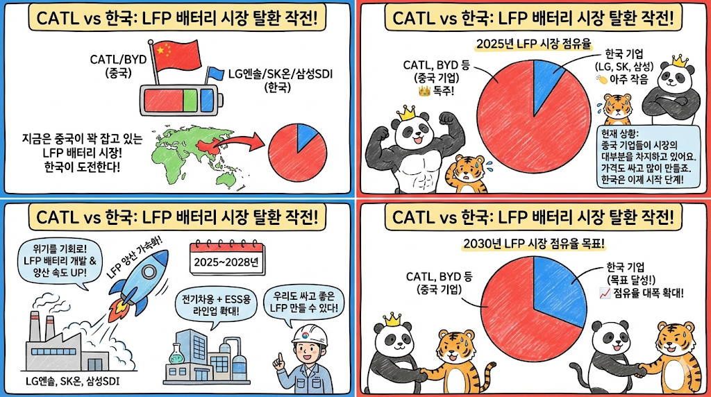CATL과 BYD가 주도하는 LFP 시장에서 한국 기업들의 점유율 변화 목표치